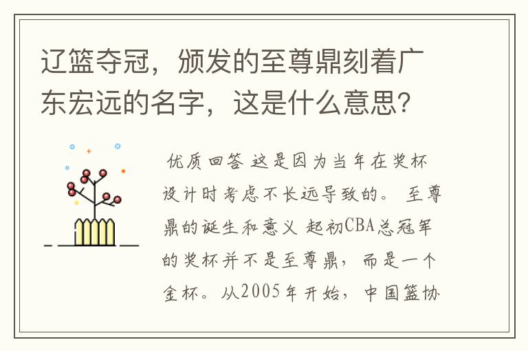 辽篮夺冠，颁发的至尊鼎刻着广东宏远的名字，这是什么意思？