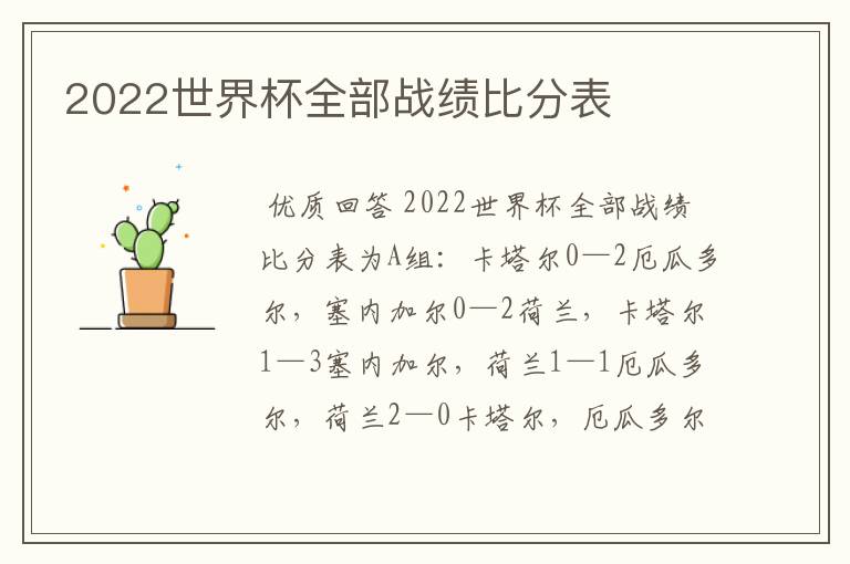 2022世界杯全部战绩比分表