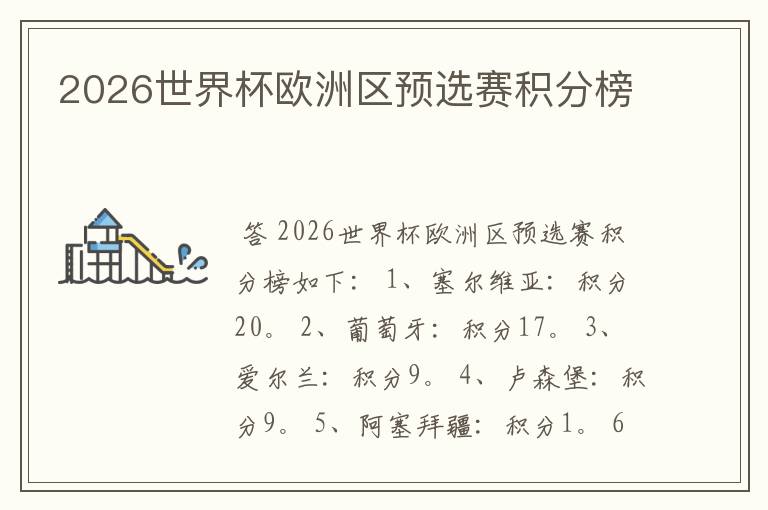 2026世界杯欧洲区预选赛积分榜