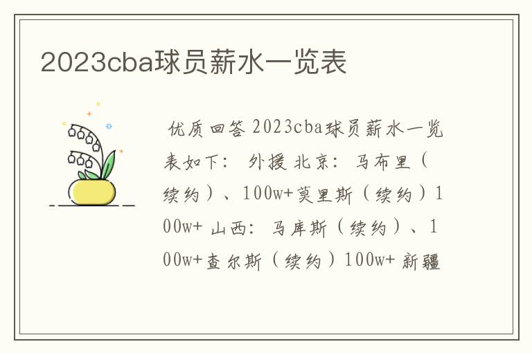 2023cba球员薪水一览表