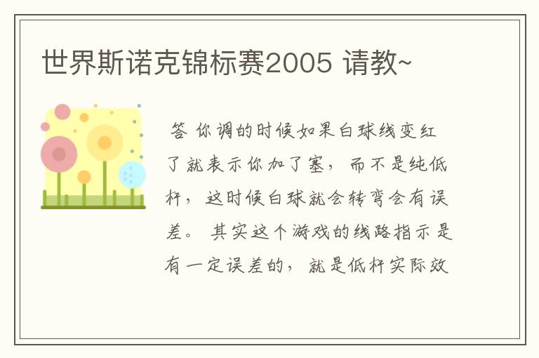 世界斯诺克锦标赛2005 请教~