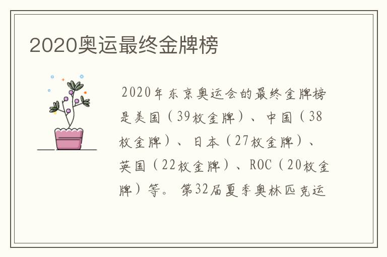 2020奥运最终金牌榜