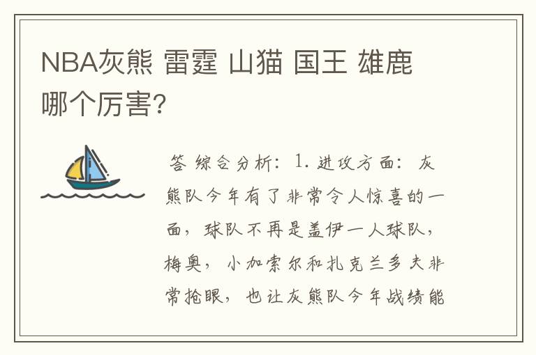 NBA灰熊 雷霆 山猫 国王 雄鹿 哪个厉害?