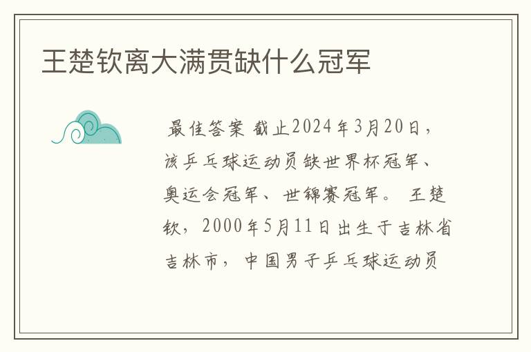 王楚钦离大满贯缺什么冠军