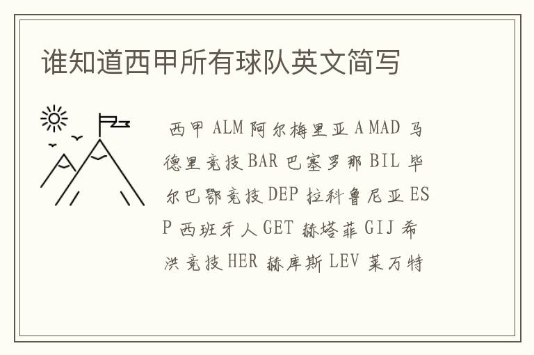 谁知道西甲所有球队英文简写