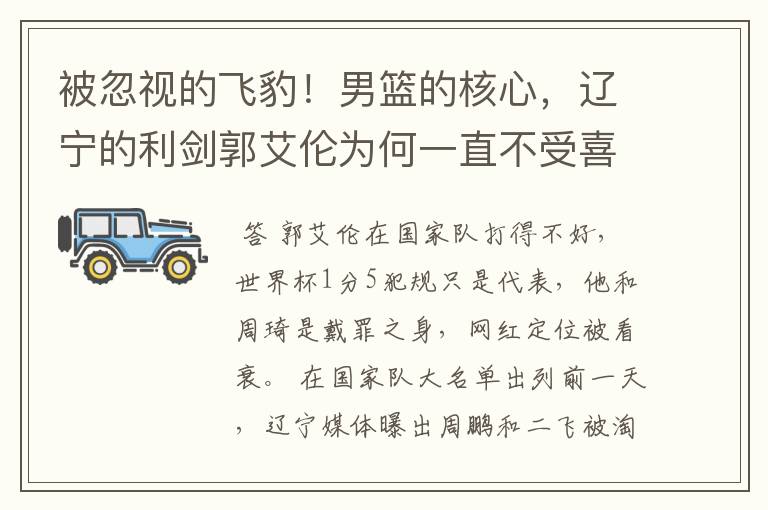 被忽视的飞豹！男篮的核心，辽宁的利剑郭艾伦为何一直不受喜欢？