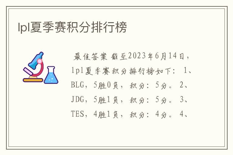 lpl夏季赛积分排行榜