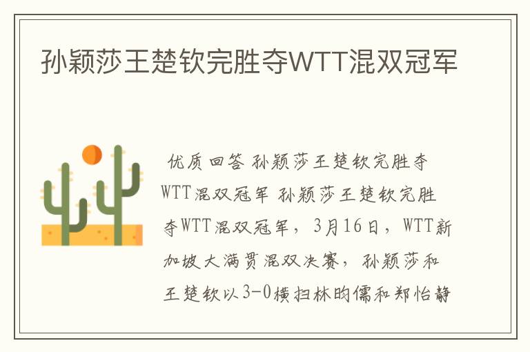 孙颖莎王楚钦完胜夺WTT混双冠军