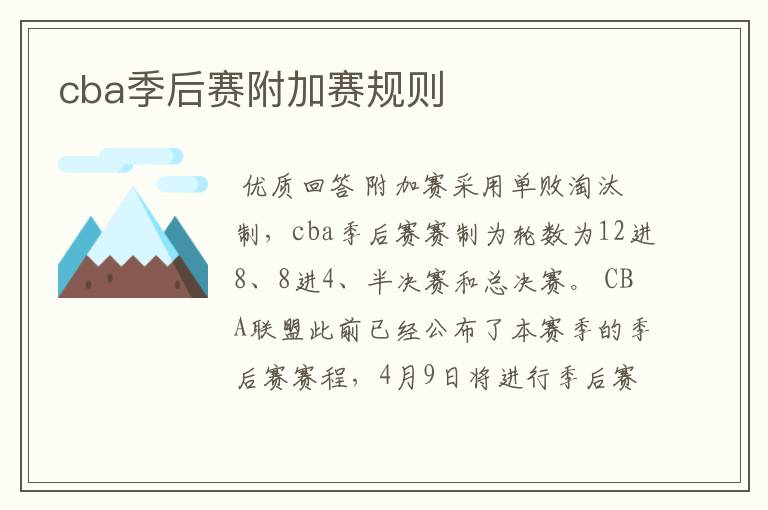 cba季后赛附加赛规则