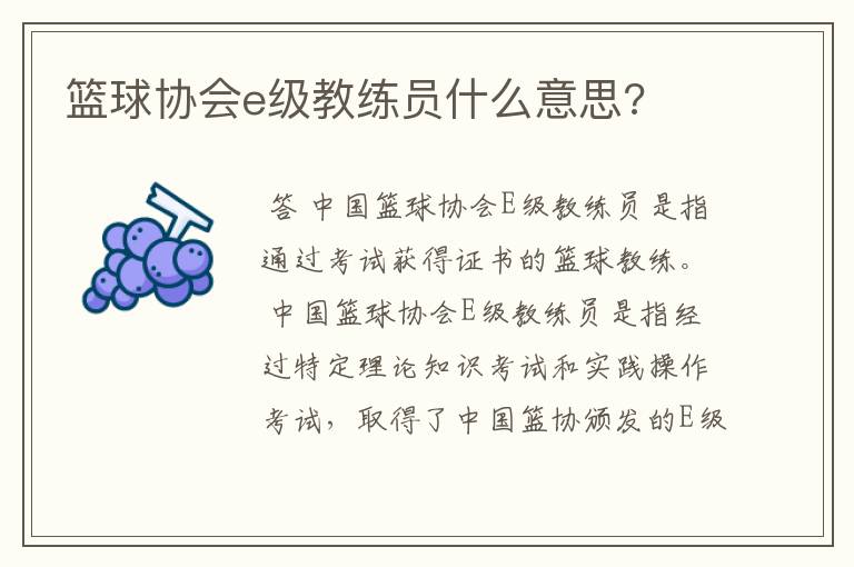 篮球协会e级教练员什么意思?