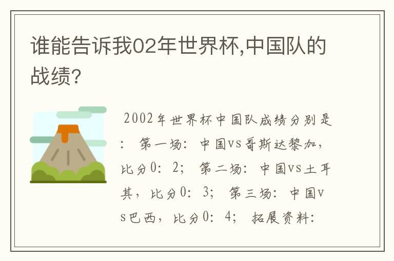 谁能告诉我02年世界杯,中国队的战绩?