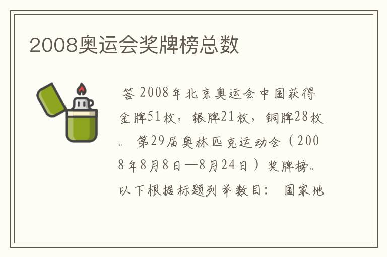 2008奥运会奖牌榜总数