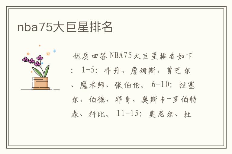 nba75大巨星排名