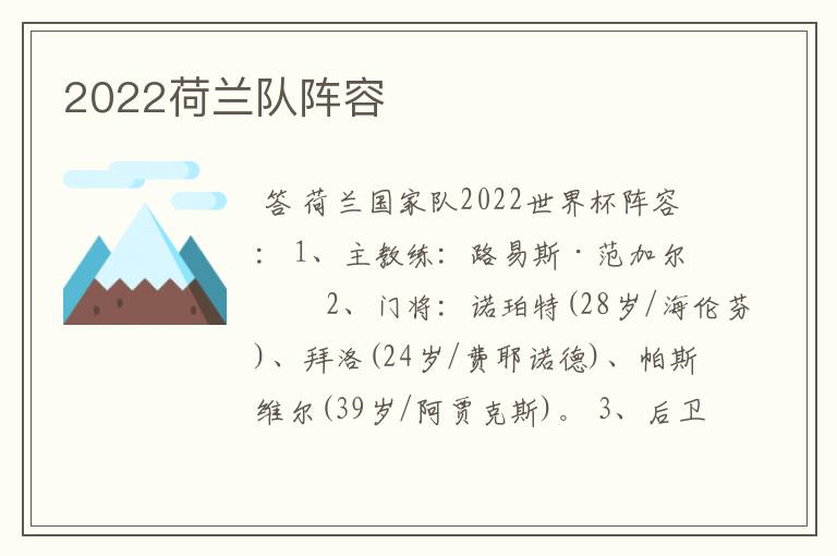 2022荷兰队阵容