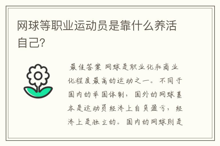 网球等职业运动员是靠什么养活自己？