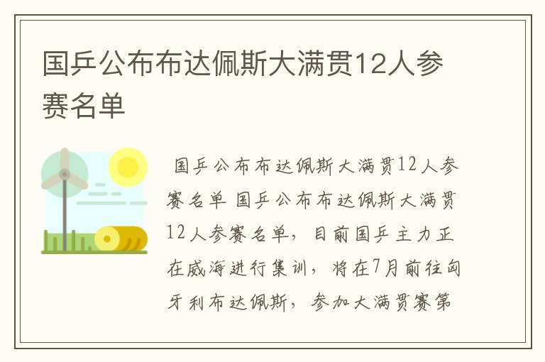 国乒公布布达佩斯大满贯12人参赛名单