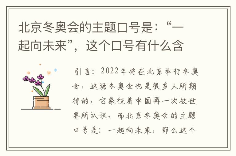 北京冬奥会的主题口号是：“一起向未来”，这个口号有什么含义？