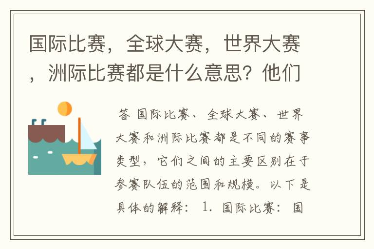 国际比赛，全球大赛，世界大赛，洲际比赛都是什么意思？他们之间有什么不同？