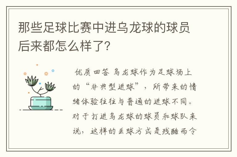 那些足球比赛中进乌龙球的球员后来都怎么样了？