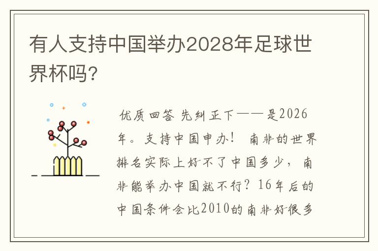 有人支持中国举办2028年足球世界杯吗?