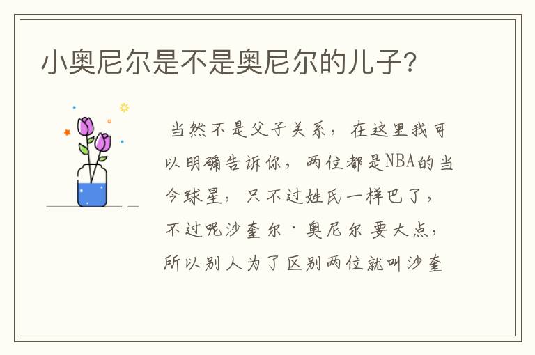 小奥尼尔是不是奥尼尔的儿子?