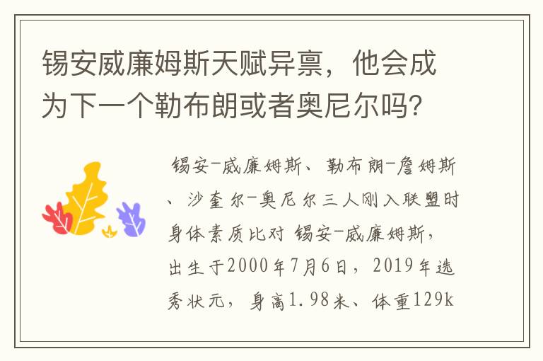 锡安威廉姆斯天赋异禀，他会成为下一个勒布朗或者奥尼尔吗？