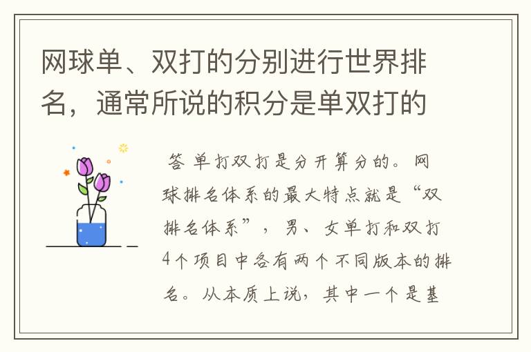 网球单、双打的分别进行世界排名，通常所说的积分是单双打的加和还是分算呢？