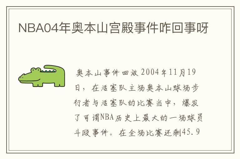 NBA04年奥本山宫殿事件咋回事呀