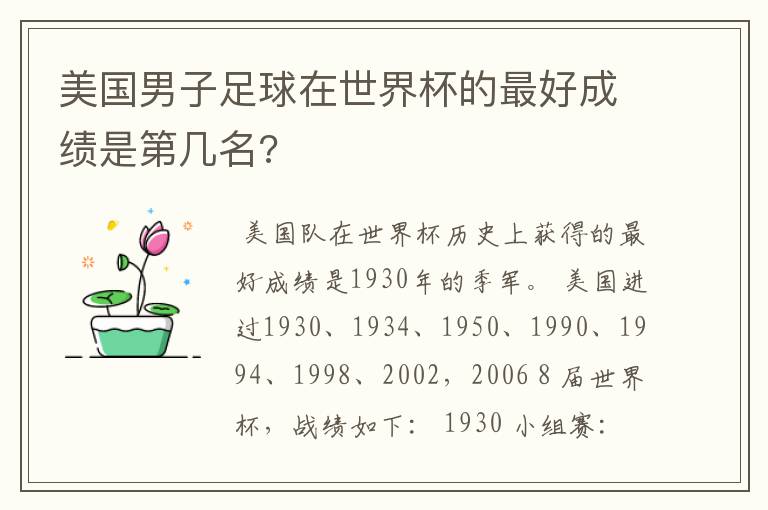 美国男子足球在世界杯的最好成绩是第几名?