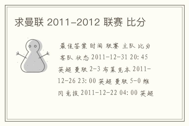 求曼联 2011-2012 联赛 比分