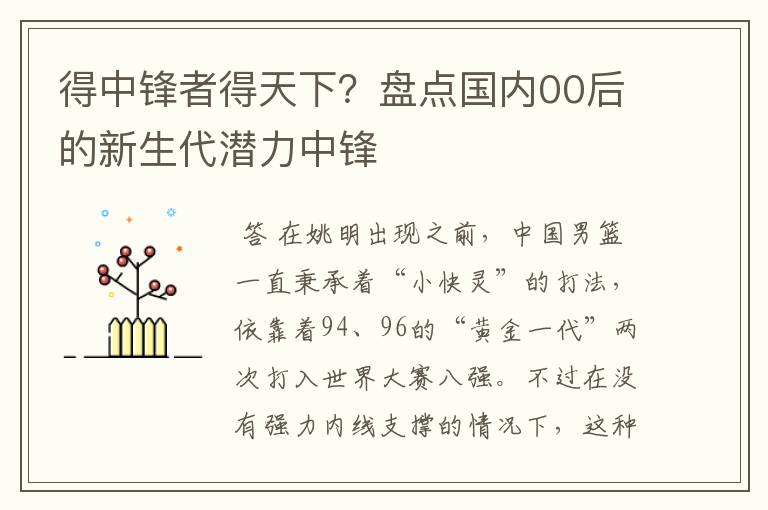 得中锋者得天下？盘点国内00后的新生代潜力中锋