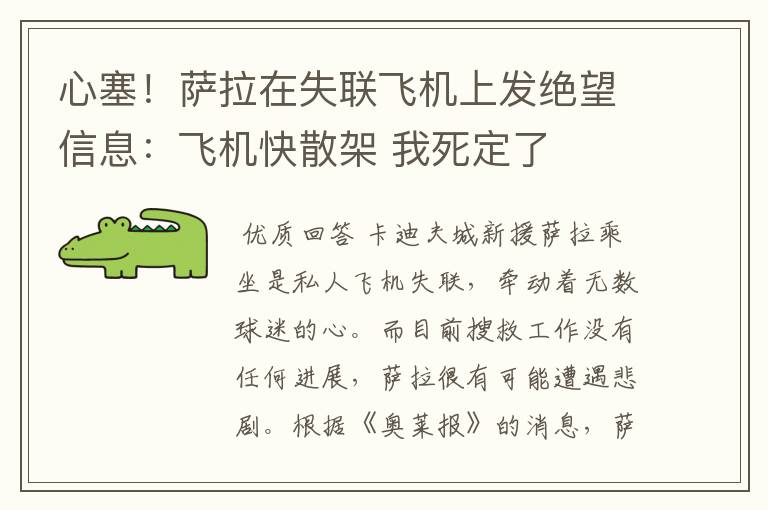 心塞！萨拉在失联飞机上发绝望信息：飞机快散架 我死定了