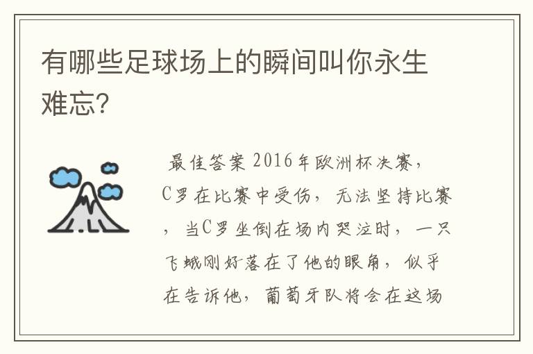 有哪些足球场上的瞬间叫你永生难忘？