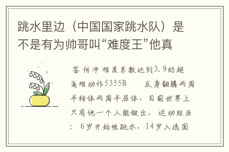 跳水里边（中国国家跳水队）是不是有为帅哥叫“难度王”他真名叫啥？再详细讲讲他的喴水史