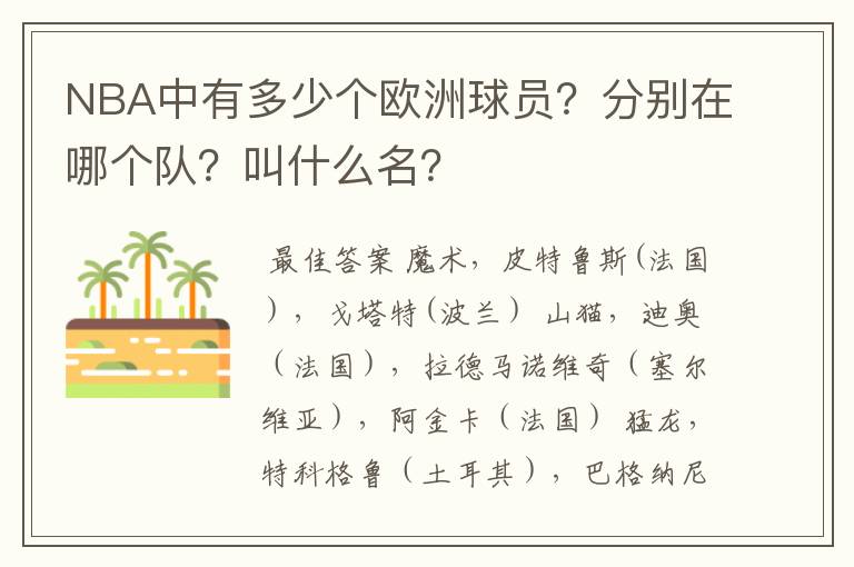 NBA中有多少个欧洲球员？分别在哪个队？叫什么名？