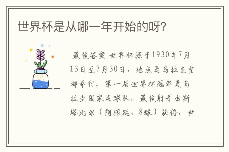 世界杯是从哪一年开始的呀？