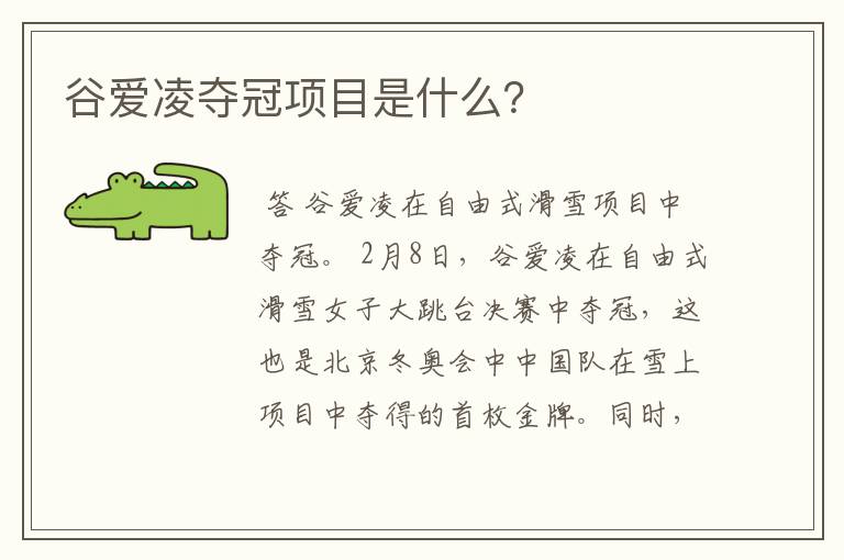 谷爱凌夺冠项目是什么？