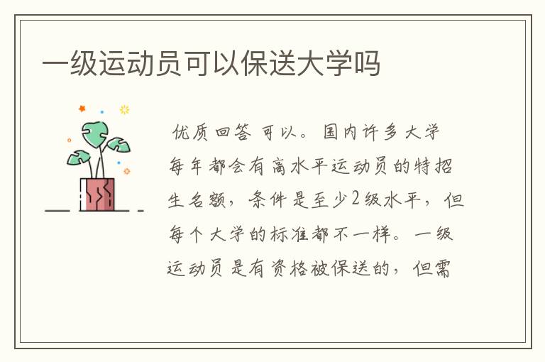 一级运动员可以保送大学吗