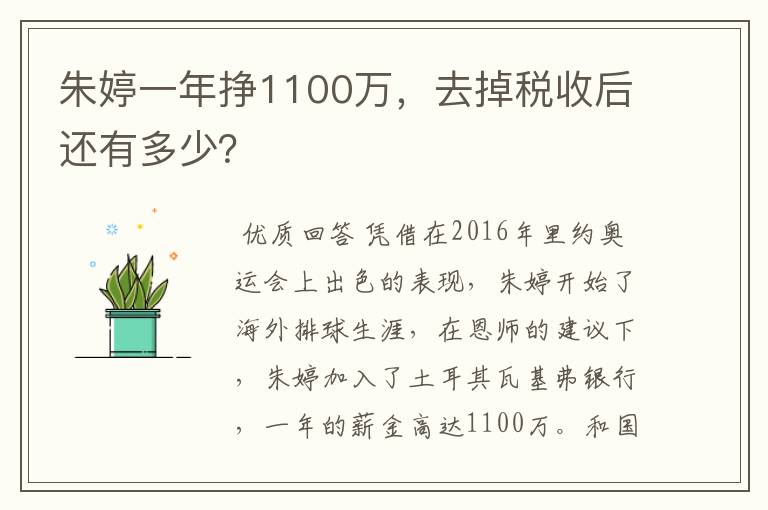 朱婷一年挣1100万，去掉税收后还有多少？