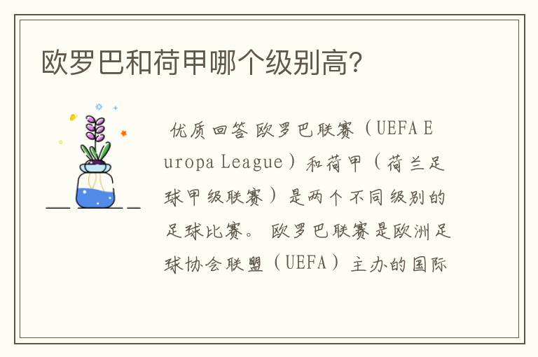 欧罗巴和荷甲哪个级别高？