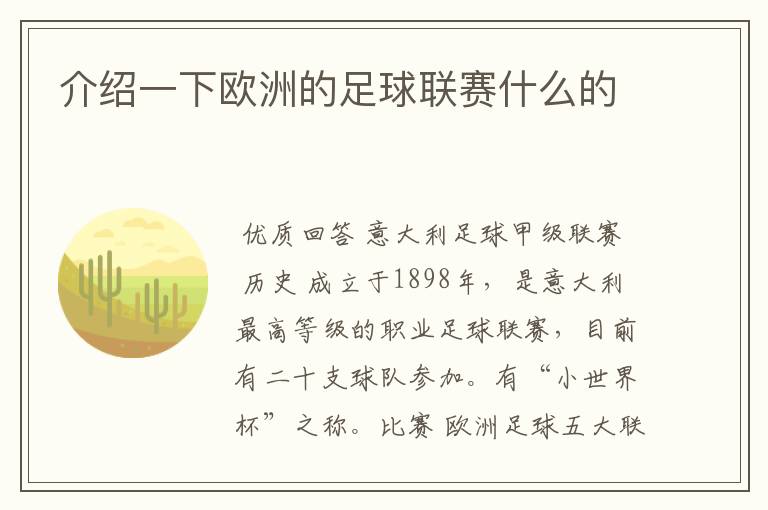 介绍一下欧洲的足球联赛什么的