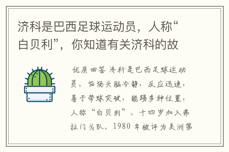 济科是巴西足球运动员，人称“白贝利”，你知道有关济科的故事吗？