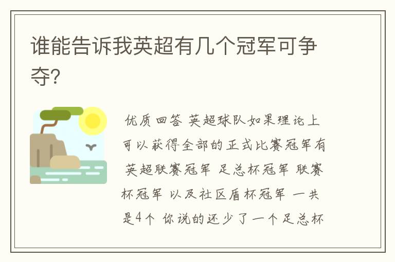 谁能告诉我英超有几个冠军可争夺？