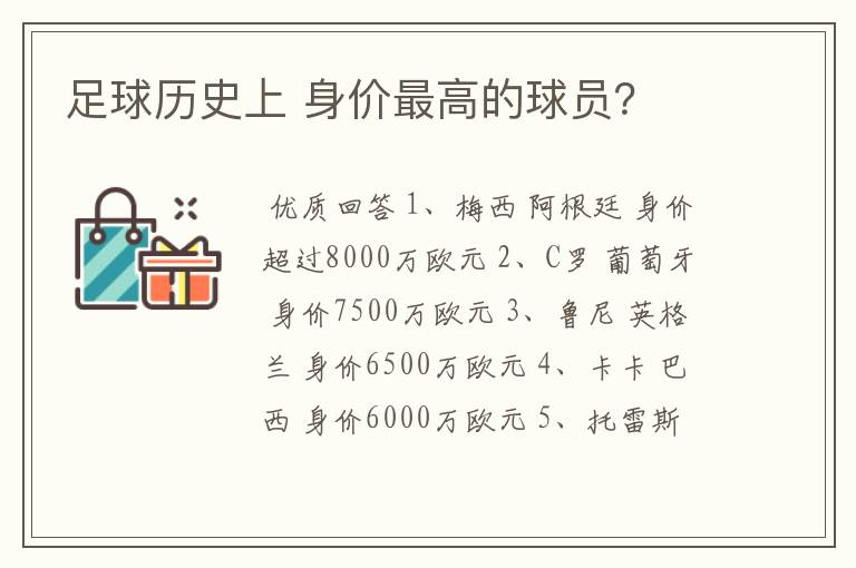 足球历史上 身价最高的球员？