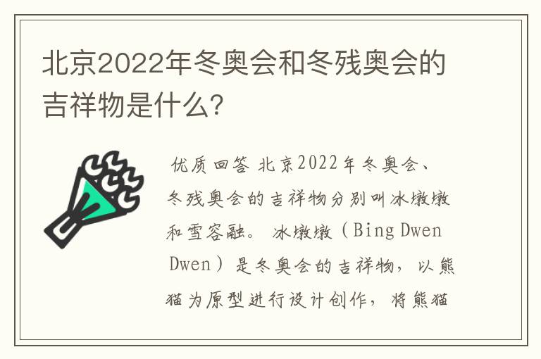 北京2022年冬奥会和冬残奥会的吉祥物是什么？