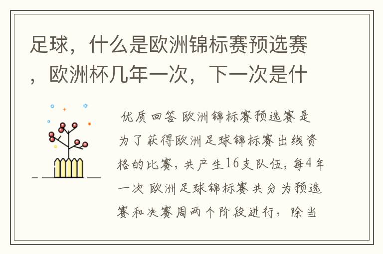 足球，什么是欧洲锦标赛预选赛，欧洲杯几年一次，下一次是什么时候