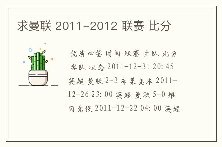 求曼联 2011-2012 联赛 比分