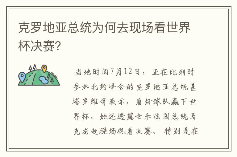 克罗地亚总统为何去现场看世界杯决赛？