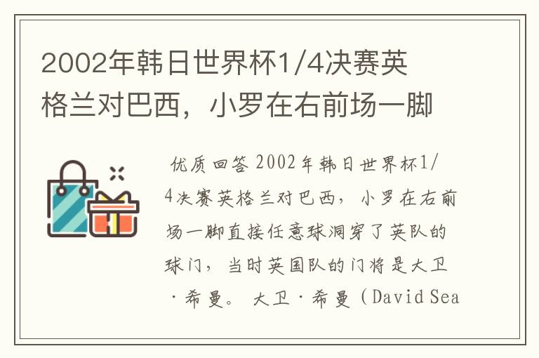 2002年韩日世界杯1/4决赛英格兰对巴西，小罗在右前场一脚直接任意球洞穿了英队的球门，问当时英队的门将是