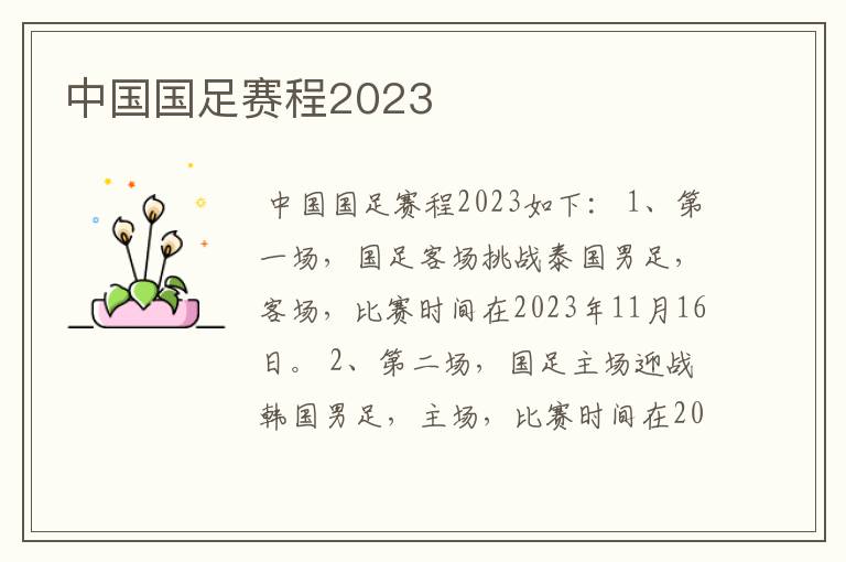 中国国足赛程2023